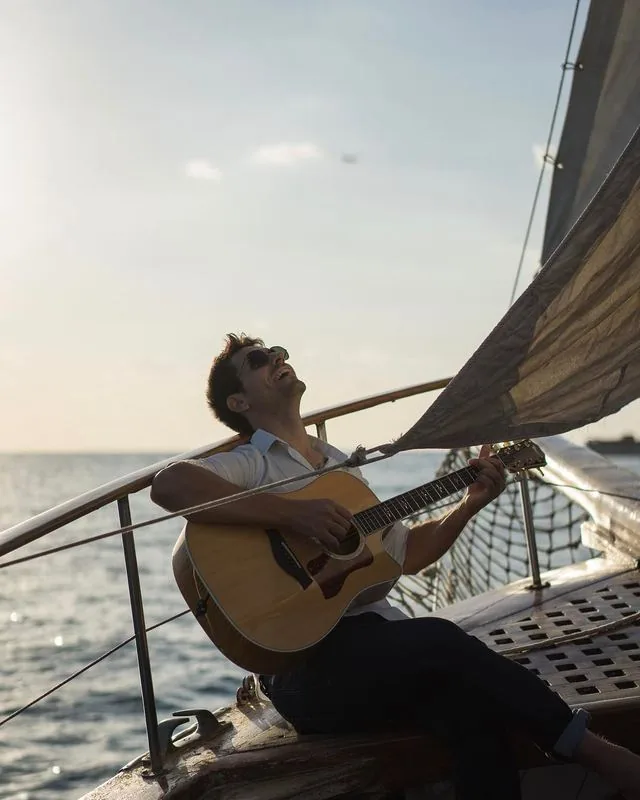 Stelios Antoniou Taylor guitar boat sea Cyprus sailing