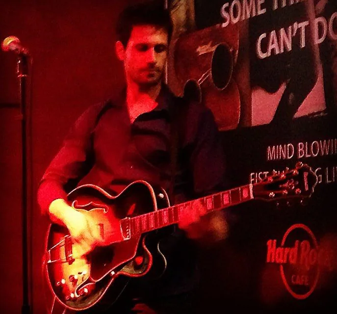 Hard Rock Cafe live guitar red lights Cyprus